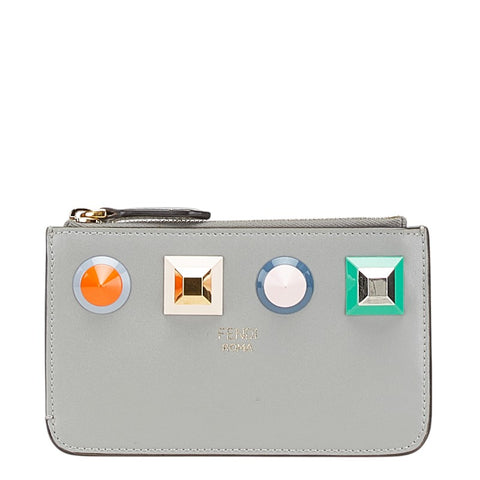 フェンディ マルチスタッズ  コインケース キーケース 8AP151 グレー レザー レディース FENDI 【中古】