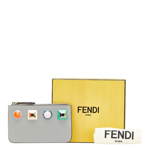 フェンディ マルチスタッズ  コインケース キーケース 8AP151 グレー レザー レディース FENDI 【中古】