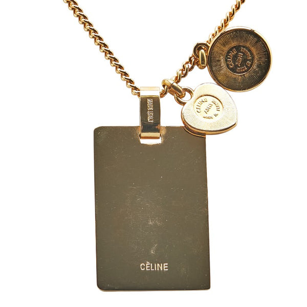 セリーヌ 馬車 プレート ハート ラインストーン パール ネックレス ゴールド メッキ レディース CELINE 【中古】