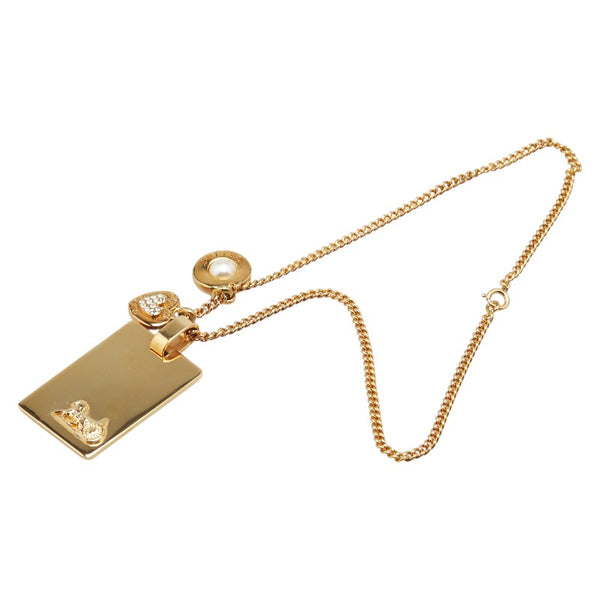 セリーヌ 馬車 プレート ハート ラインストーン パール ネックレス ゴールド メッキ レディース CELINE 【中古】