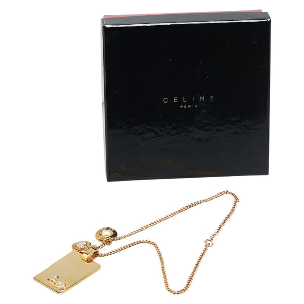 セリーヌ 馬車 プレート ハート ラインストーン パール ネックレス ゴールド メッキ レディース CELINE 【中古】