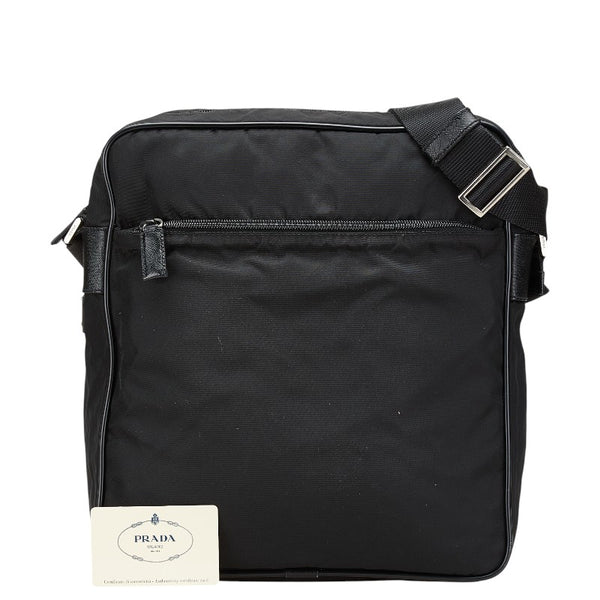 プラダ 三角ロゴプレート 斜め掛け ショルダーバッグ V161 ブラック ナイロン レディース PRADA 【中古】