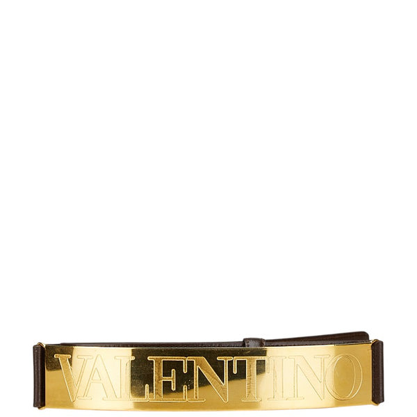 ヴァレンティノ ロゴプレート ベルト サイズ：73 ブラウン レザー レディース VALENTINO 【中古】