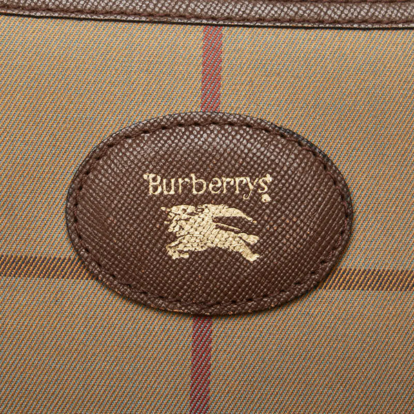 バーバリー チェック ショルダーバッグ カーキ ブラウン キャンバス レザー レディース BURBERRY 【中古】