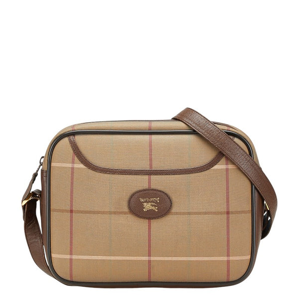 バーバリー チェック ショルダーバッグ カーキ ブラウン キャンバス レザー レディース BURBERRY 【中古】
