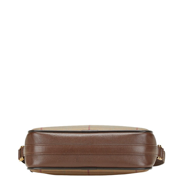 バーバリー チェック ショルダーバッグ カーキ ブラウン キャンバス レザー レディース BURBERRY 【中古】