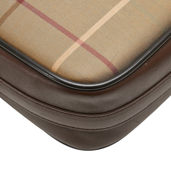 バーバリー チェック ショルダーバッグ カーキ ブラウン キャンバス レザー レディース BURBERRY 【中古】