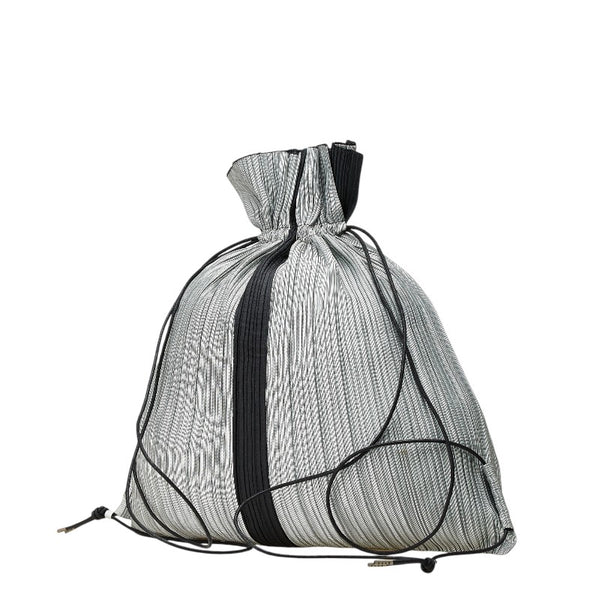 イッセイミヤケ プリーツ 巾着 リュック バックパック グレー ブラック ポリエステル レディース ISSEY MIYAKE 【中古】