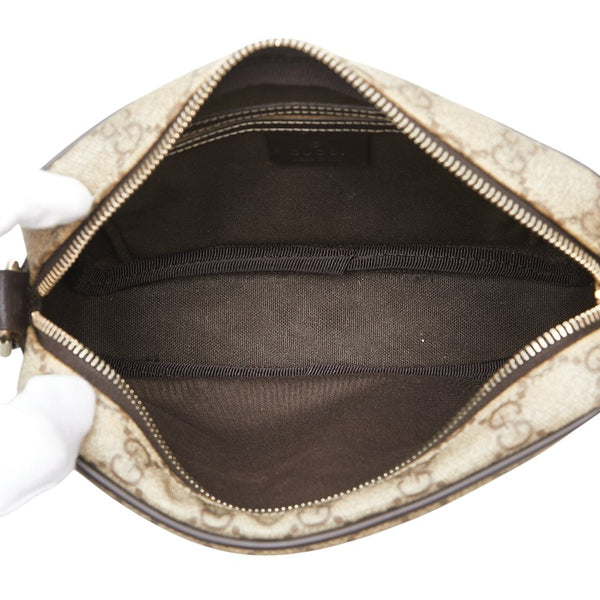 グッチ GGスプリーム 斜め掛け ショルダーバッグ 201447 ベージュ ブラウン PVC レザー レディース GUCCI 【中古】