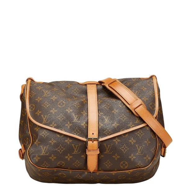 ルイ ヴィトン モノグラム ソミュール35 斜め掛け ショルダーバッグ M42254 ブラウン PVC レザー レディース LOUIS VUITTON 【中古】
