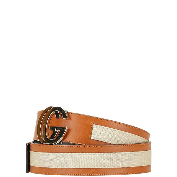 グッチ ダブルG ベルト サイズ：80・32 212956 ブラウン ベージュ レザー ナイロン メンズ GUCCI 【中古】