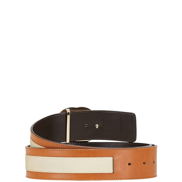 グッチ ダブルG ベルト サイズ：80・32 212956 ブラウン ベージュ レザー ナイロン メンズ GUCCI 【中古】