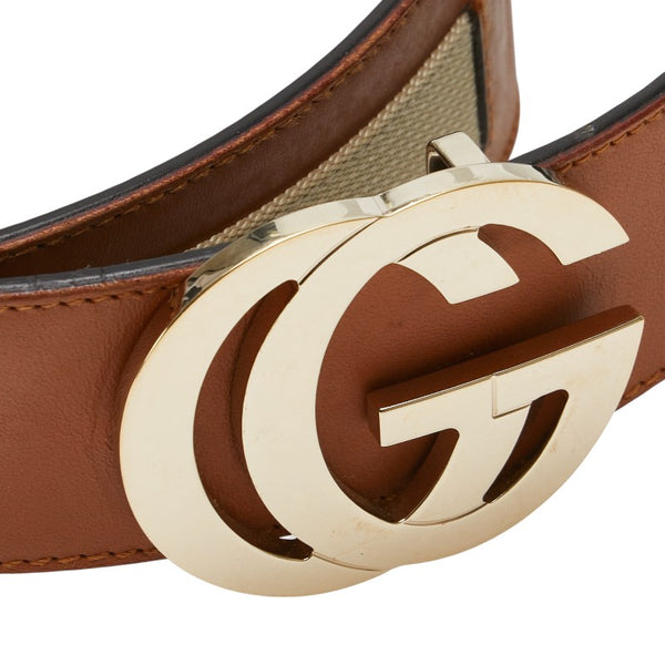 グッチ ダブルG ベルト サイズ：80・32 212956 ブラウン ベージュ レザー ナイロン メンズ GUCCI 【中古】