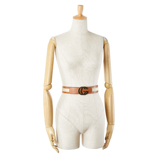 グッチ ダブルG ベルト サイズ：80・32 212956 ブラウン ベージュ レザー ナイロン メンズ GUCCI 【中古】