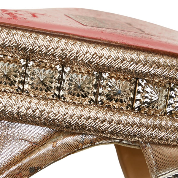 クリスチャンルブタン ピラリヤド スタッズ ウェッジソールサンダル サイズ：34 ゴールド ベージュ レザー グリッターキャンバス レディース Christian Louboutin 【中古】