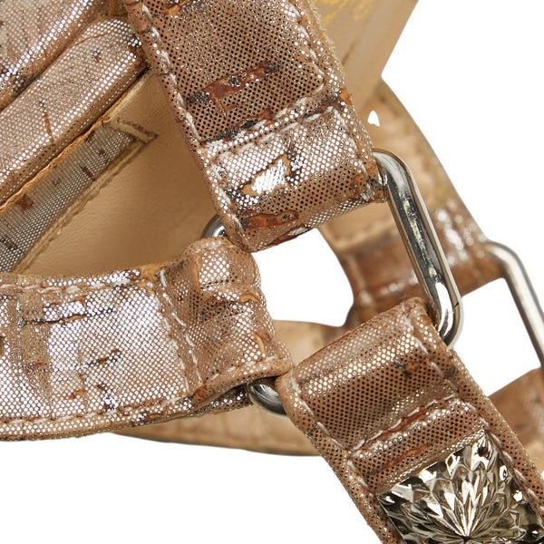 クリスチャンルブタン ピラリヤド スタッズ ウェッジソールサンダル サイズ：34 ゴールド ベージュ レザー グリッターキャンバス レディース Christian Louboutin 【中古】