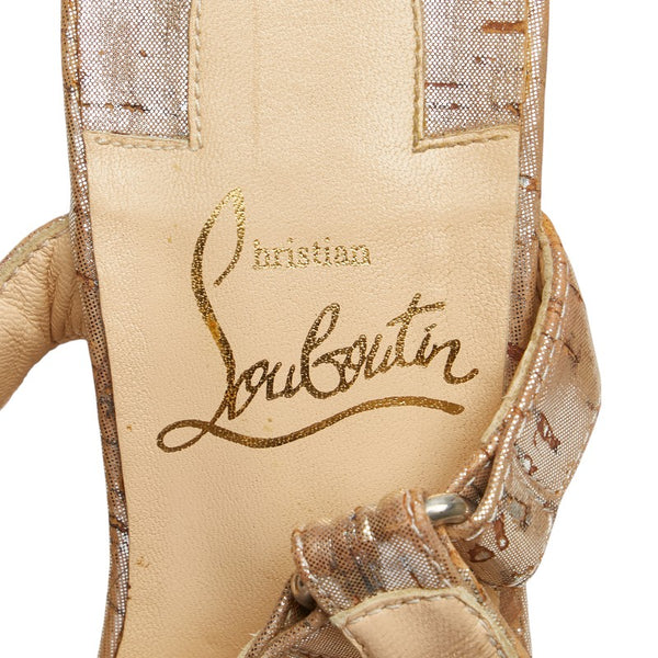 クリスチャンルブタン ピラリヤド スタッズ ウェッジソールサンダル サイズ：34 ゴールド ベージュ レザー グリッターキャンバス レディース Christian Louboutin 【中古】