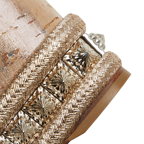 クリスチャンルブタン ピラリヤド スタッズ ウェッジソールサンダル サイズ：34 ゴールド ベージュ レザー グリッターキャンバス レディース Christian Louboutin 【中古】