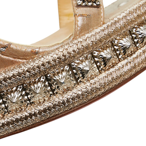 クリスチャンルブタン ピラリヤド スタッズ ウェッジソールサンダル サイズ：34 ゴールド ベージュ レザー グリッターキャンバス レディース Christian Louboutin 【中古】