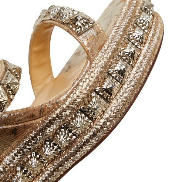 クリスチャンルブタン ピラリヤド スタッズ ウェッジソールサンダル サイズ：34 ゴールド ベージュ レザー グリッターキャンバス レディース Christian Louboutin 【中古】