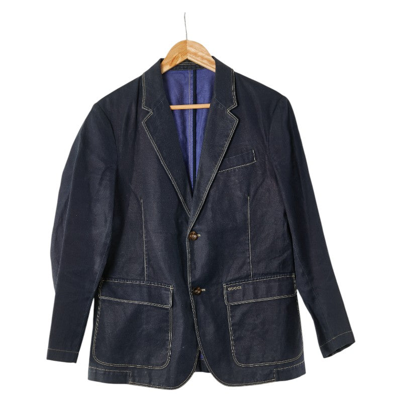 グッチ テーラードジャケット デニムジャケット サイズ：48 インディゴブルー コットン リネン メンズ GUCCI 【中古】