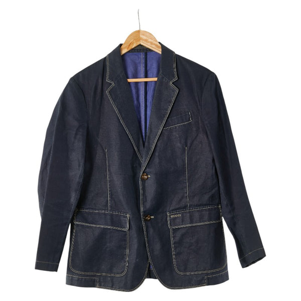 グッチ テーラードジャケット デニムジャケット サイズ：48 インディゴブルー コットン リネン メンズ GUCCI 【中古】