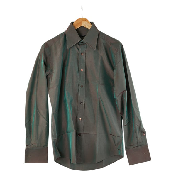 グッチ ダブルカフス 長袖シャツ サイズ：38/15 玉虫色 グリーン ブラウン シルク ナイロン メンズ GUCCI 【中古】