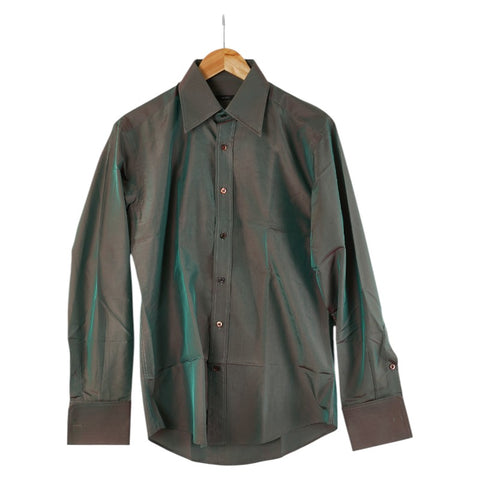 グッチ ダブルカフス 長袖シャツ サイズ：38/15 玉虫色 グリーン ブラウン シルク ナイロン メンズ GUCCI 【中古】