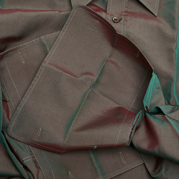 グッチ ダブルカフス 長袖シャツ サイズ：38/15 玉虫色 グリーン ブラウン シルク ナイロン メンズ GUCCI 【中古】