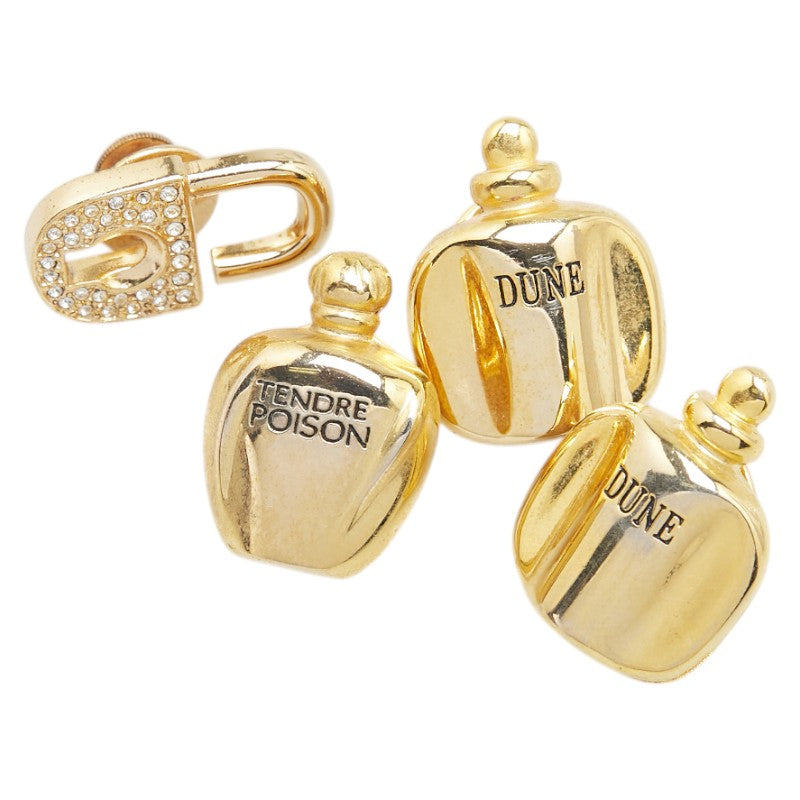 クリスチャンディオール 南京錠 ラインストーン 香水瓶 モチーフ バッチ ピンブローチ 4点セット ゴールド メッキ レディース Christian Dior 【中古】