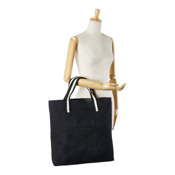 グッチ Gロゴ トートバッグ 123439 ブラック ホワイト キャンバス レディース GUCCI 【中古】