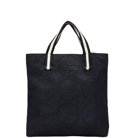 グッチ Gロゴ トートバッグ 123439 ブラック ホワイト キャンバス レディース GUCCI 【中古】