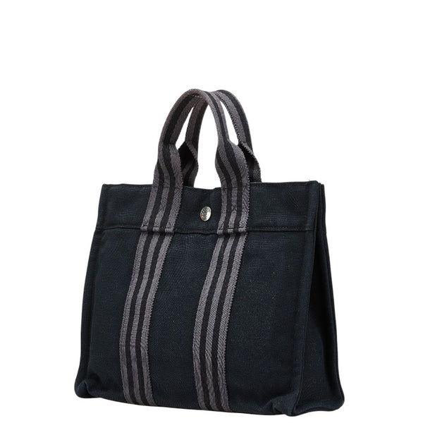 エルメス フールトゥPM トートバッグ ハンドバッグ ブラック キャンバス レディース HERMES 【中古】