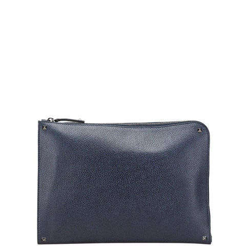 ヴァレンティノ ロックスタッズ クラッチバッグ セカンドバッグ ネイビー レザー メンズ VALENTINO 【中古】