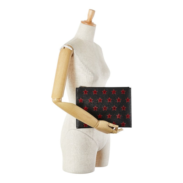 サンローラン スター 星 クラッチバッグ 397295 ブラック レッド レザー レディース SAINT LAURENT 【中古】