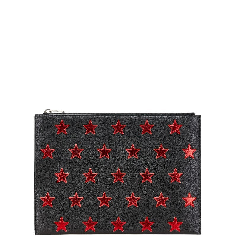 サンローラン スター 星 クラッチバッグ 397295 ブラック レッド レザー レディース SAINT LAURENT 【中古】