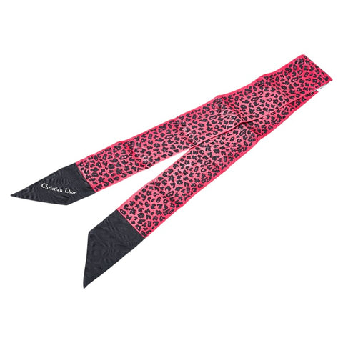 クリスチャンディオール レオパード ミッツァ スカーフ ピンク ブラック シルク レディース Christian Dior 【中古】