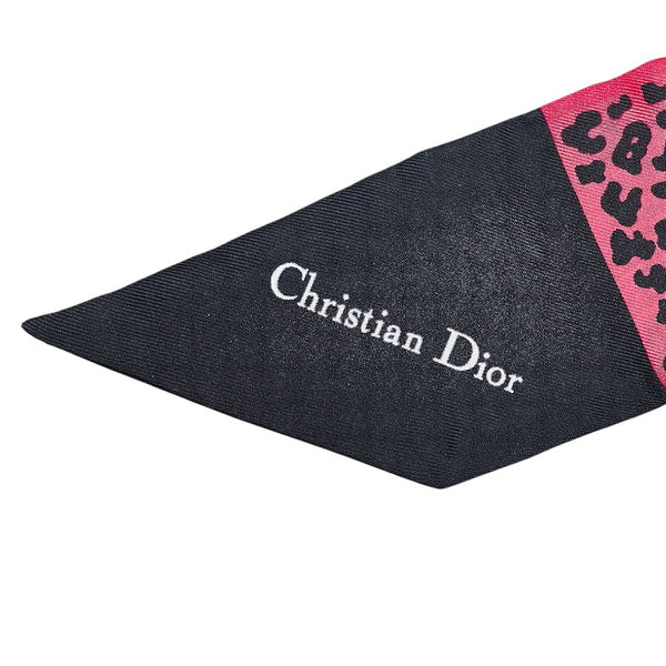 クリスチャンディオール レオパード ミッツァ スカーフ ピンク ブラック シルク レディース Christian Dior 【中古】