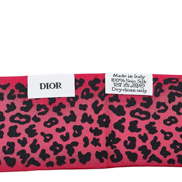 クリスチャンディオール レオパード ミッツァ スカーフ ピンク ブラック シルク レディース Christian Dior 【中古】