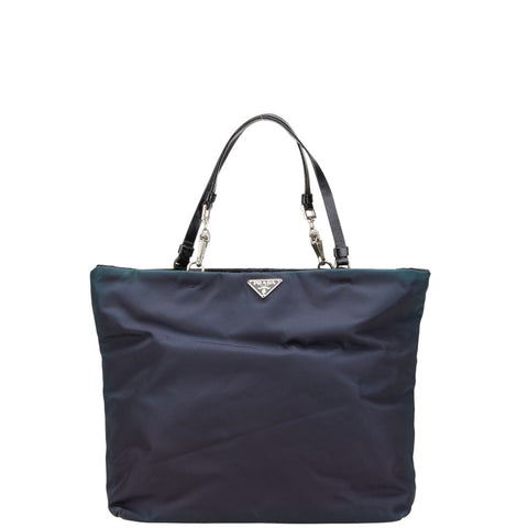 プラダ 三角ロゴプレート トートバッグ ハンドバッグ ネイビー ブラック ナイロン レザー レディース PRADA 【中古】