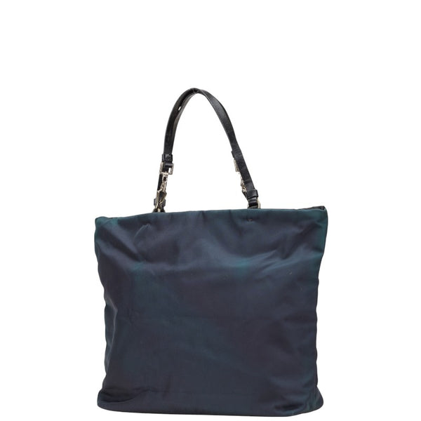 プラダ 三角ロゴプレート トートバッグ ハンドバッグ ネイビー ブラック ナイロン レザー レディース PRADA 【中古】