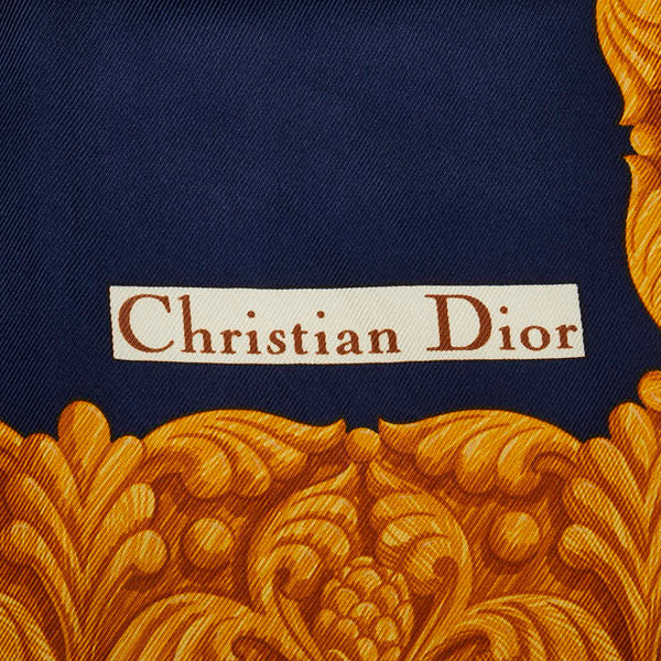 ディオール CDロゴ 紋章 エンブレム モチーフ スカーフ ネイビー ゴールド シルク レディース Dior 【中古】