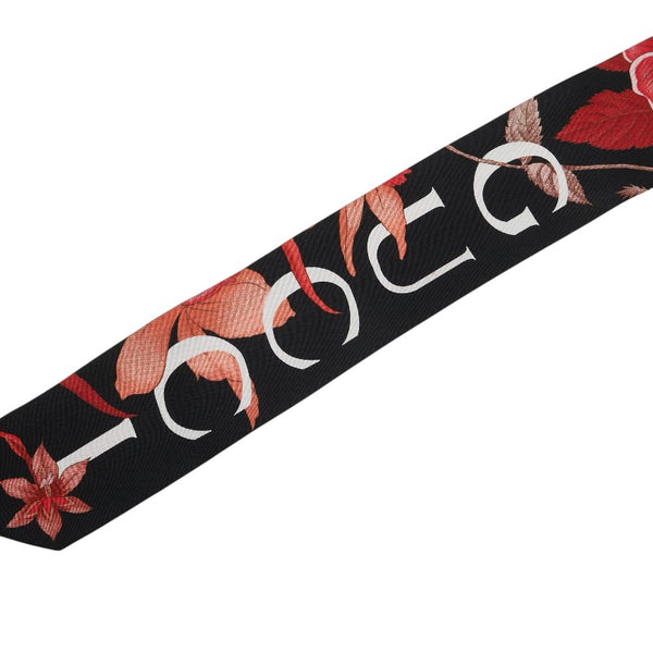 グッチ フラワー 花 ネックボウ スカーフ ブラック レッド マルチカラー シルク レディース GUCCI 【中古】