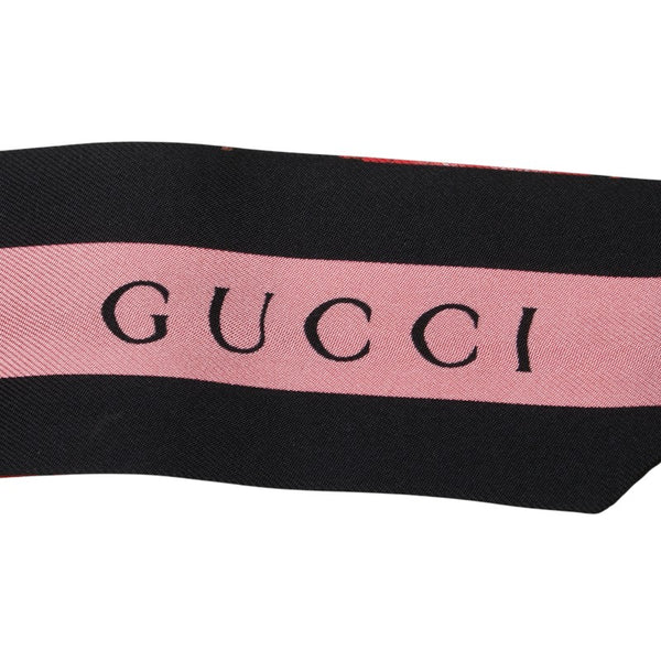 グッチ フラワー 花 ネックボウ スカーフ ブラック レッド マルチカラー シルク レディース GUCCI 【中古】