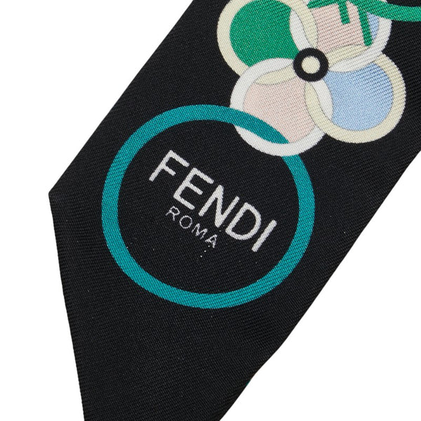 フェンディ ラッピー Fロゴ スカーフ ブラック グリーン シルク レディース FENDI 【中古】
