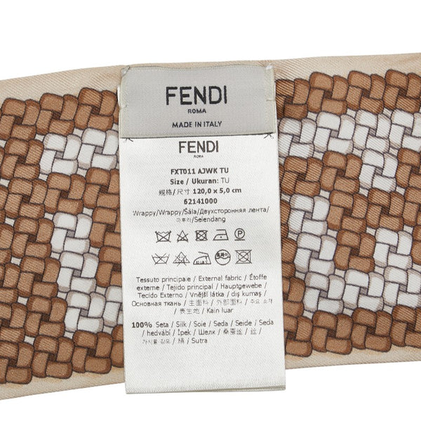 フェンディ ラッピー ロゴ スカーフ FXT011 AJWK ブラウン ホワイト シルク レディース FENDI 【中古】