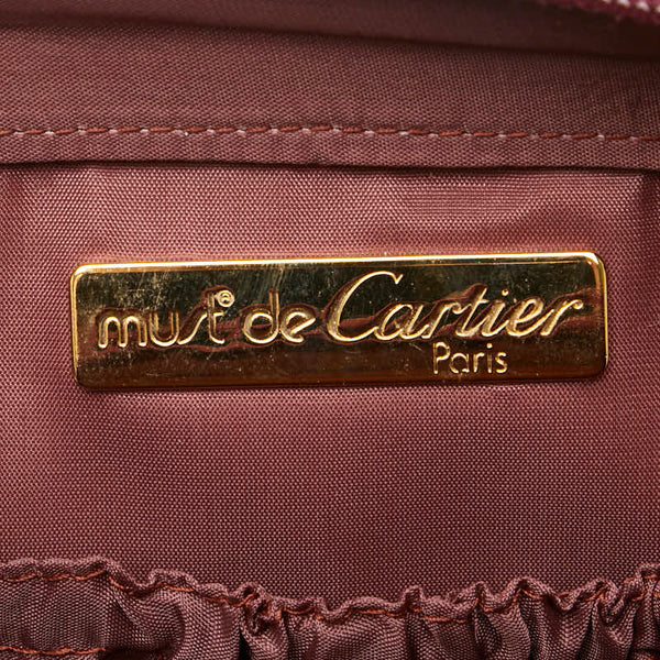 カルティエ ポーチ コスメポーチ ワインレッド ボルドー レザー レディース CARTIER 【中古】