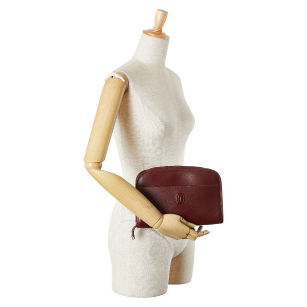 カルティエ ポーチ コスメポーチ ワインレッド ボルドー レザー レディース CARTIER 【中古】