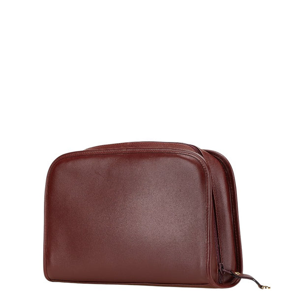 カルティエ ポーチ コスメポーチ ワインレッド ボルドー レザー レディース CARTIER 【中古】