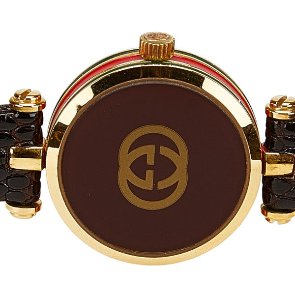 グッチ シェリーライン 型押し 腕時計 クオーツ ベージュ文字盤 ステンレススチール レザー レディース GUCCI 【中古】